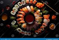 The Aesthetics of Japanese Cuisine. Sushi. Rice with Vinegar Seasoning. Various Seafood ... The Aesthetics of Japanese Cuisine. Sushi. Rice with Vinegar Seasoning. Various Seafood ...